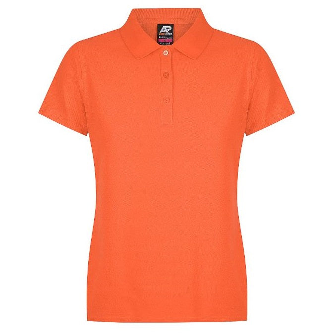 An orange Aussie Pacific Hunter N2312 ladies polo shirt with short sleeves and a collar - Front view