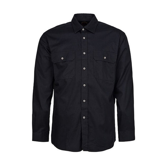 Pilbara RM500BT Mens Open Front Long Sleeve Lightweight Shirt Black