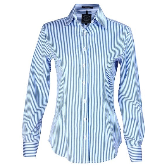Pilbara RMPC013 Women's L/S Stripe Shirt in colours Blue/White stripes - Front view