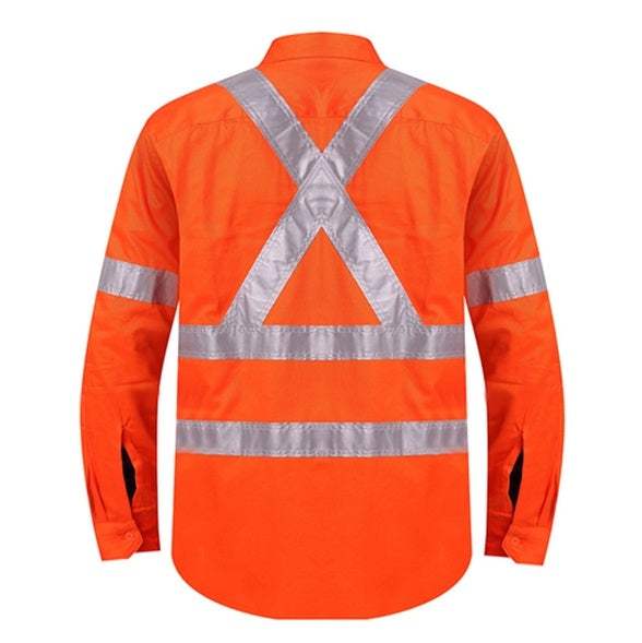 Ritemate RM109VXR Mens Vented Open Front Long Sleeve 3M Tape X-Back Shirt