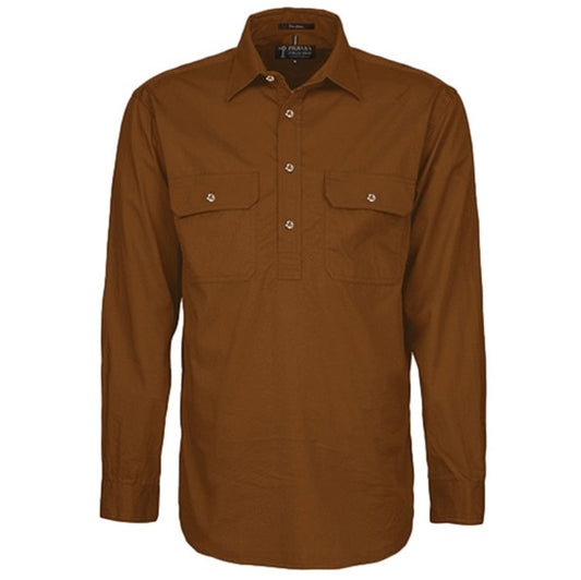 Pilbara RM200CF Mens Pilbara Closed Front Long Sleeve Shirt Terracotta