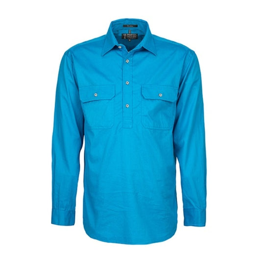 Pilbara RM200CF Mens Pilbara Closed Front Long Sleeve Shirt Azure