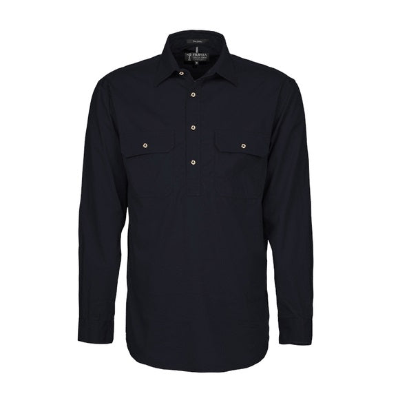Pilbara RM200CF Original Mens Closed Front L/Sleeve Shirt Black