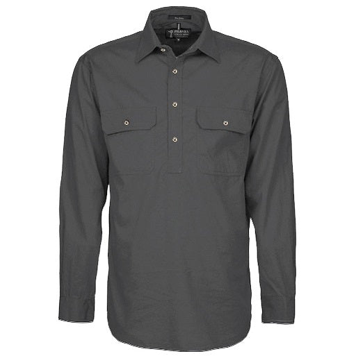 Pilbara RM200CF Mens Pilbara Closed Front Long Sleeve Shirt Charcoal