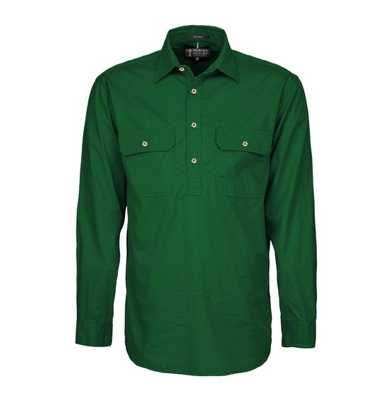 Pilbara RM200CF Original Mens Closed Front L/Sleeve Shirt Green