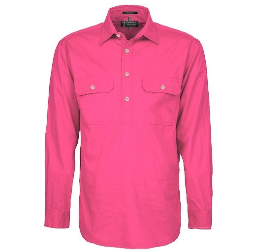 Pilbara RM200CF Mens Pilbara Closed Front Long Sleeve Shirt Hot Pink