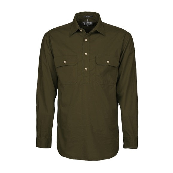 Pilbara RM200CF Mens Pilbara Closed Front Long Sleeve Shirt Olive