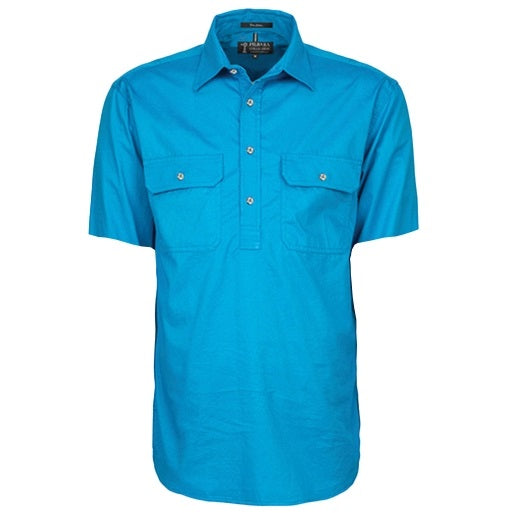Pilbara RM200CFS Mens Closed Front Short Sleeve Lightweight Shirt Azure
