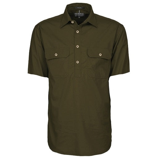 Pilbara RM200CFS Mens Closed Front Short Sleeve Lightweight Shirt Olive