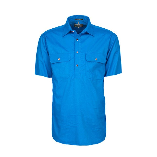 Pilbara RM200CFS Mens Closed Front Short Sleeve Lightweight Shirt Light Blue