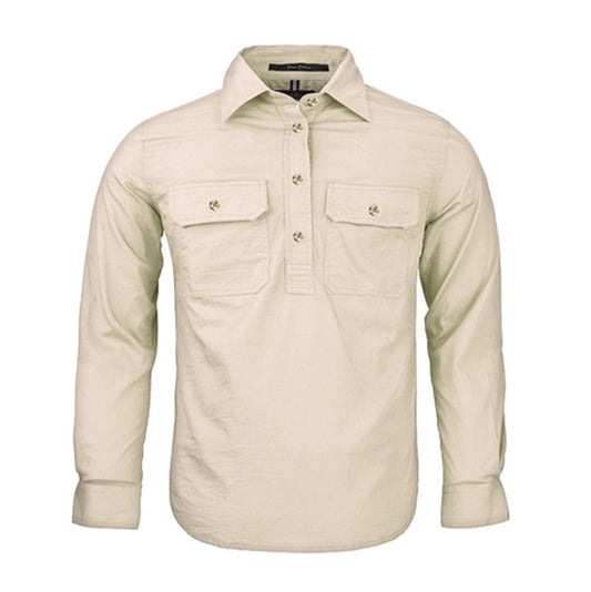 Pilbara RM400CF Kids Closed Front Long Sleeve Shirt Stone