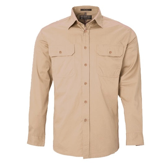 Pilbara RM500BT Mens Open Front Long Sleeve Lightweight Shirt Clay
