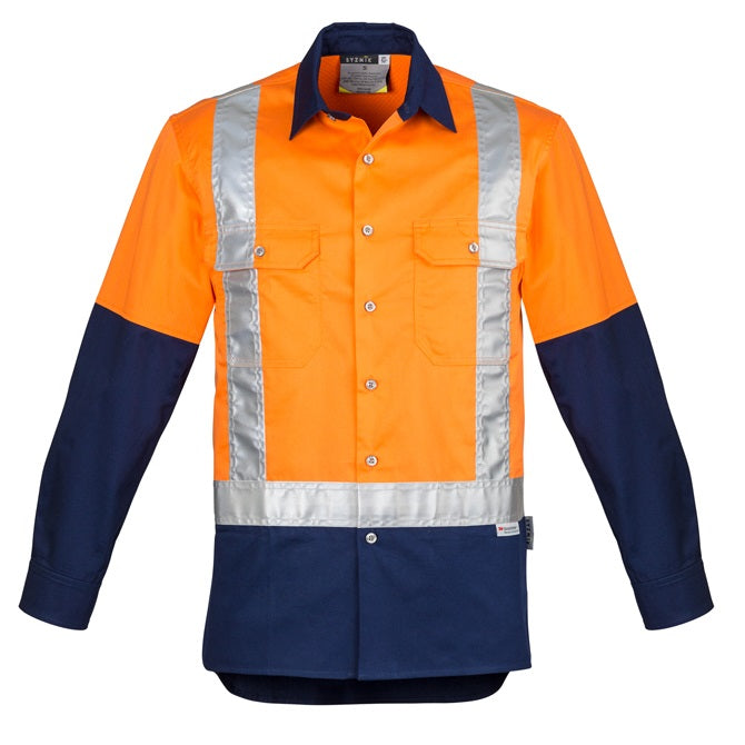 Syzmik ZW124 Mens HiVis Spliced Industrial Long Sleeve Shirt Shoulder Tape
