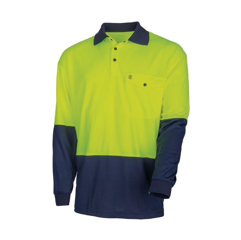Tru Workwear TS2425 Recycled Anti-Microbial Micromesh L/S Two Tone Hi-Vis Polo Shirt