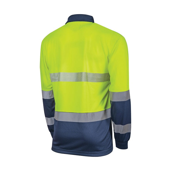 Tru Workwear TS2425T1 Recycled Anti-Microbial Micromesh L/S Two Tone Hi-Vis Polo Shirt With Segmented Tape