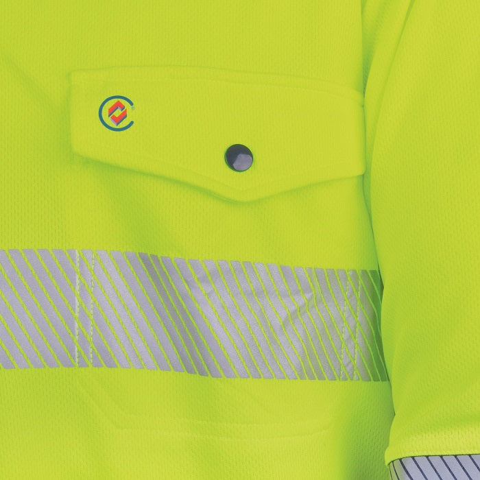 Tru Workwear TS2425T1 Recycled Anti-Microbial Micromesh L/S Two Tone Hi-Vis Polo Shirt With Segmented Tape