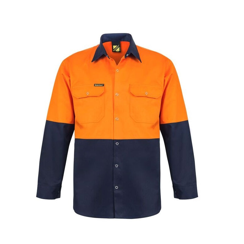 Workcraft WS3032 HiVis 2-Tone Long Sleeve Cotton Drill Shirt with Press Studs