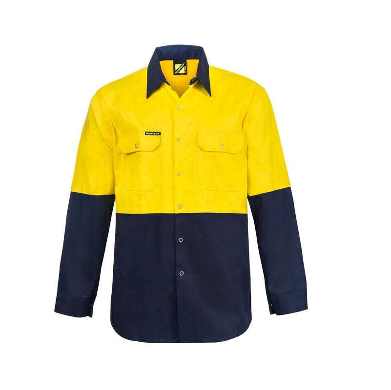 Workcraft WS3032 HiVis 2-Tone Long Sleeve Cotton Drill Shirt with Press Studs