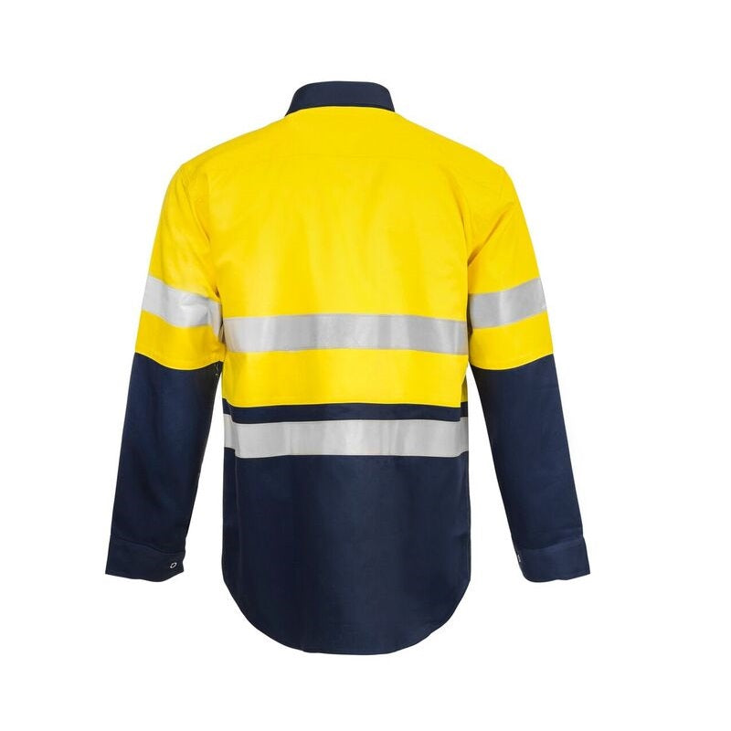 Workcraft WS3072 HiVis 2-Tone Long Sleeve Cotton Drill Shirt with Press Studs