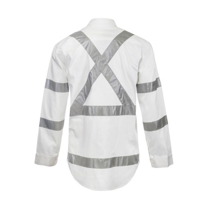 WS3222 White Long sleeve Work Safety Shirt Night Visibility with X Back - Back view