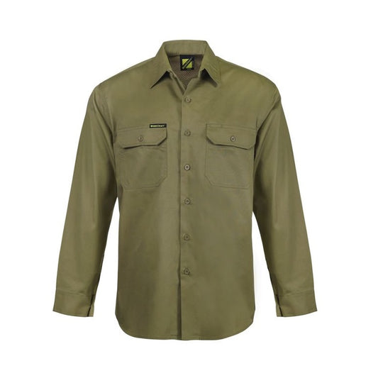 WS4011 Workcraft Khaki Long Sleeve Work shirt for Men with pockets on Chest - front view