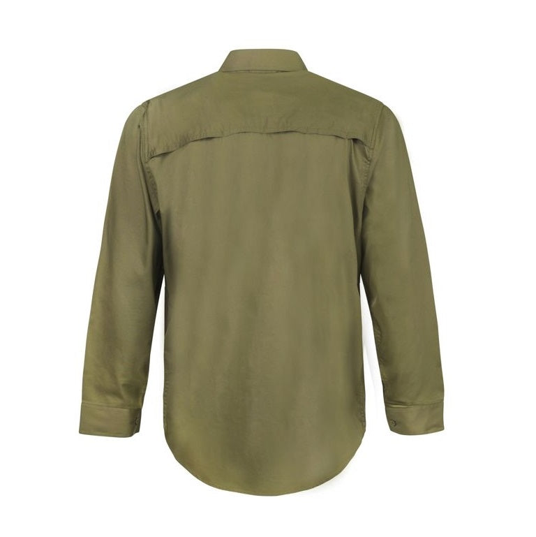 WS4011 Workcraft Khaki Long Sleeve Work shirt for Men with pockets on Chest - back/yolk view