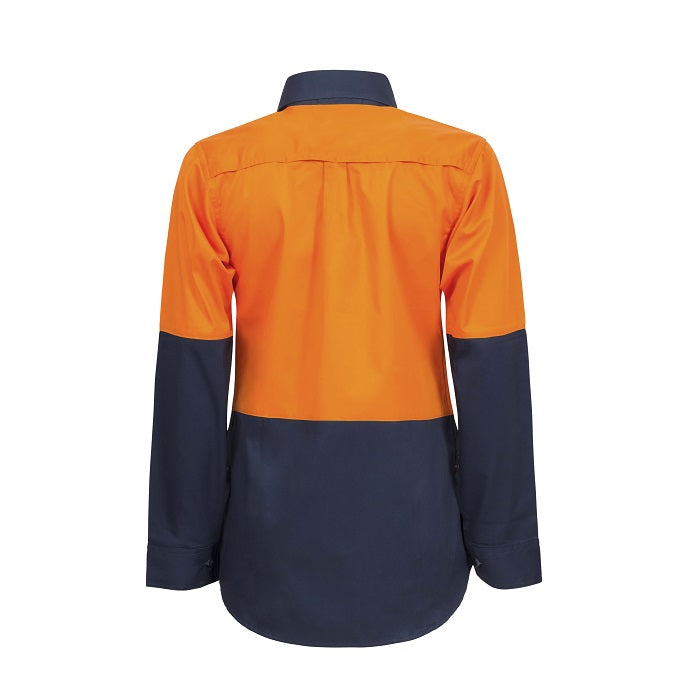 Workcraft WSL502 Ladies Lightweight HiVis Two Tone Long Sleeve Vented Cotton Drill Shirt