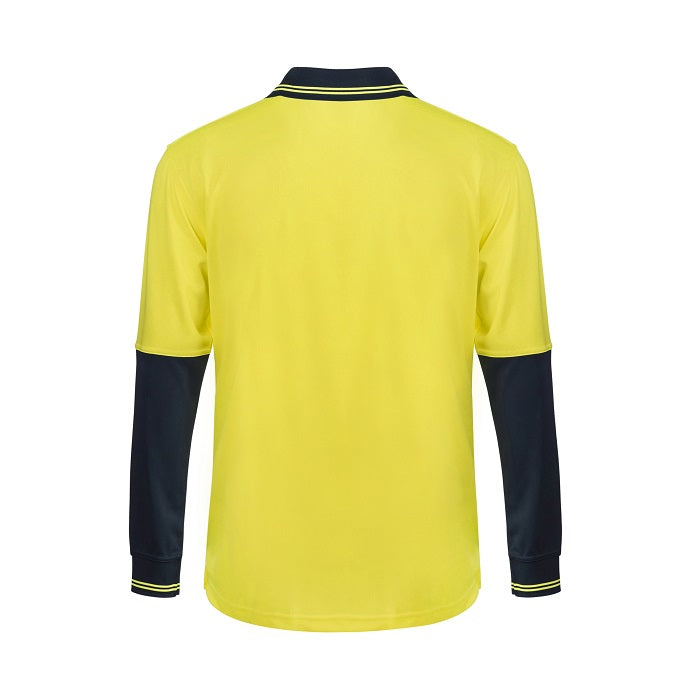 Workcraft WSP202 HiVis Yellow 2-Tone Long Sleeve Polo With Pocket - Back view
