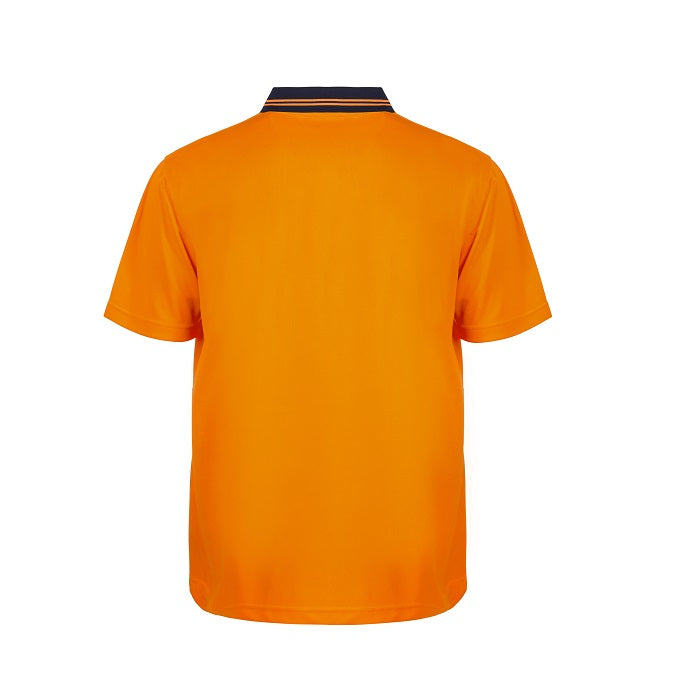 Workcraft WSP205 HiVis Orange and Navy Colour 2-Tone Food Industry Polo Short Sleeve Micromesh Polo - Back view