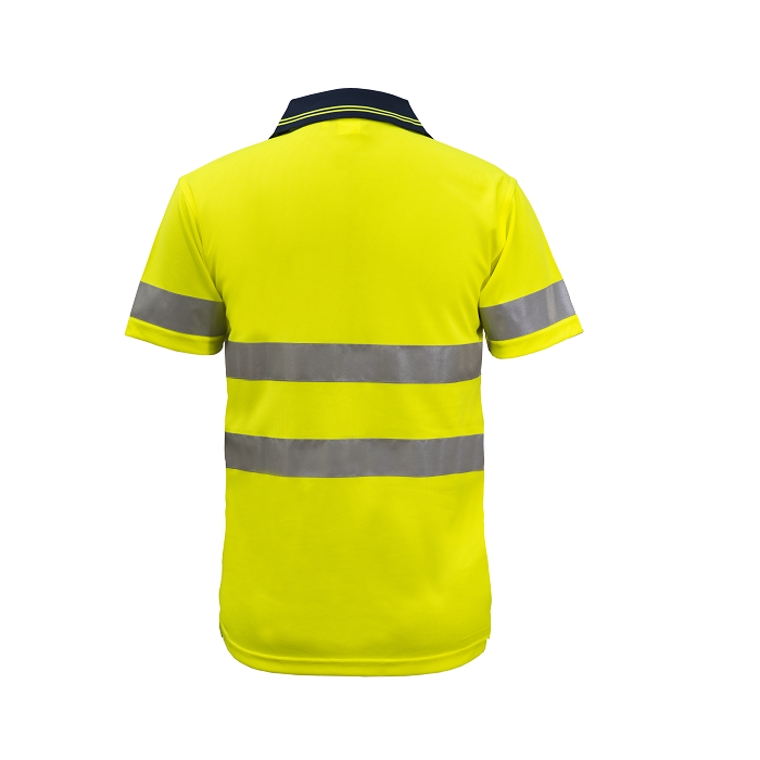 Workcraft WSP410 HiVis Yellow 2-Tone Short Sleeve Micromesh Polo with Pocket with Reflective Tape - Back view