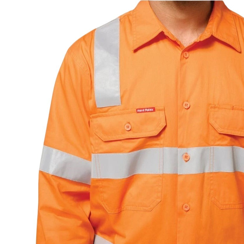 Hard Yakka Y04265 Biomotion Hi Vis Taped Cotton Drill Shirt