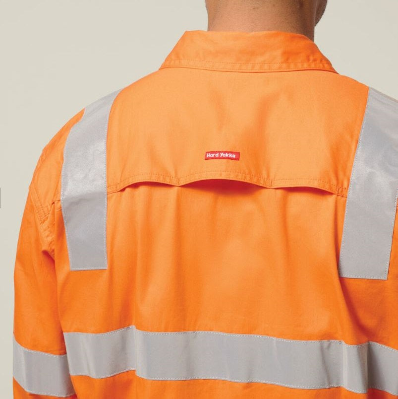 Hard Yakka Y04265 Biomotion Hi Vis Taped Cotton Drill Shirt