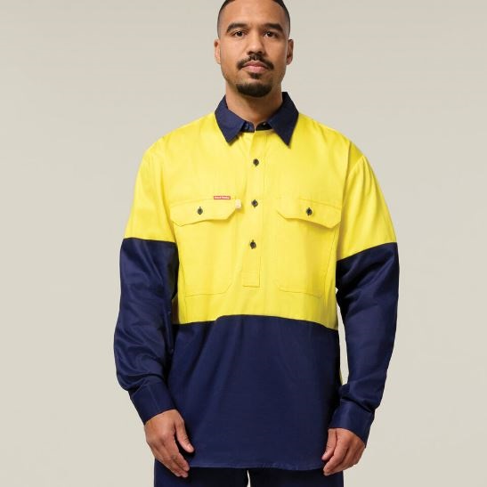 Hard Yakka Y07984 HiVis Cotton Drill Closed Front L/S Shirt
