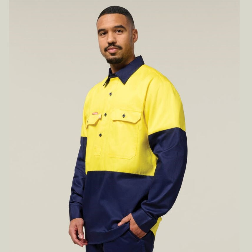 Hard Yakka Y07984 HiVis Cotton Drill Closed Front L/S Shirt