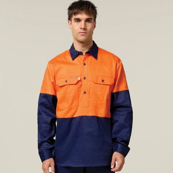 Hard Yakka Y07984 HiVis Cotton Drill Closed Front L/S Shirt