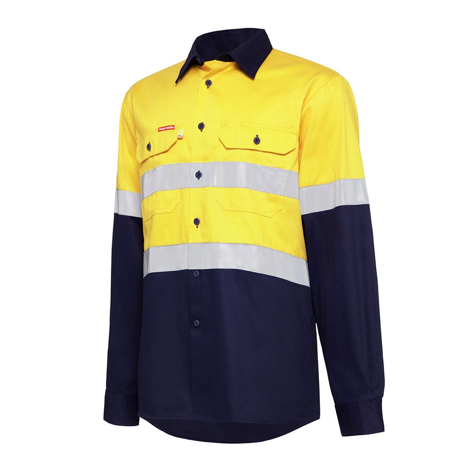 Hard Yakka Y07990 Mens HiVis Cotton Drill Shirt Taped Long Sleeve