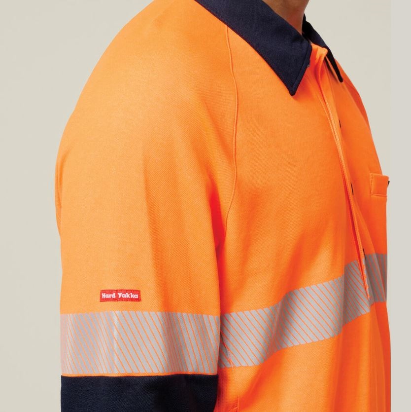 Hard Yakka Y11379 Koolgear HiVisibility Two Tone Long Sleeve Ventilated Polo With Segmented Tape