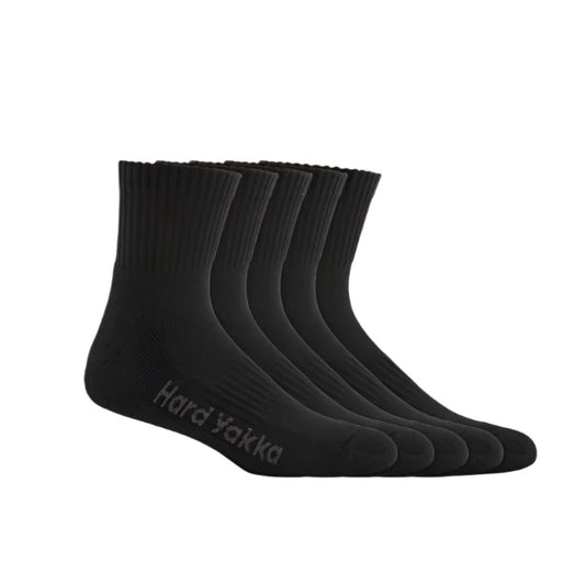 Hard Yakka Y20012 Core Cotton Rich Padded Quarter Crew Sock 5PK