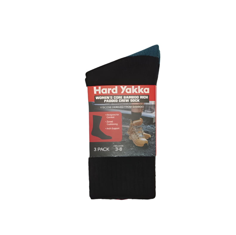 Hard Yakka Y20016 Womens Core Bamboo Rich Padded Crew Sock 3PK