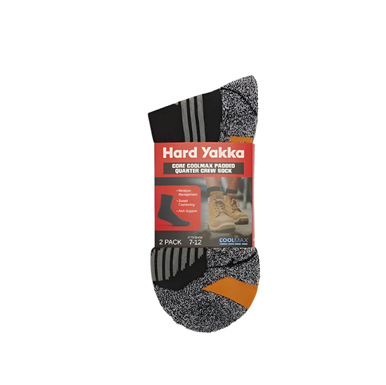 Hard Yakka Y20017 Core Coolmax Padded Quarter Crew Sock 2PK