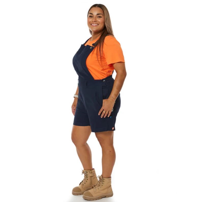 Womens colour Navy work shortalls Zadie workwear - side view