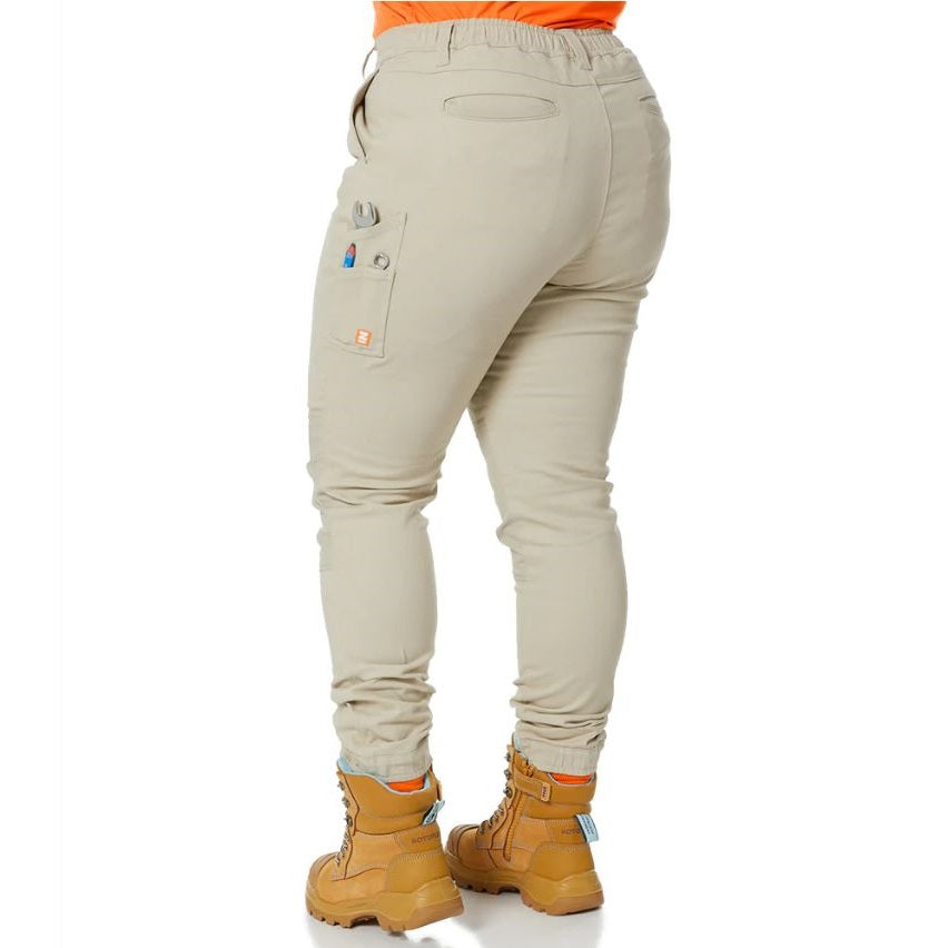 Z01P Womens Work Pants Stone - Back view with pockets