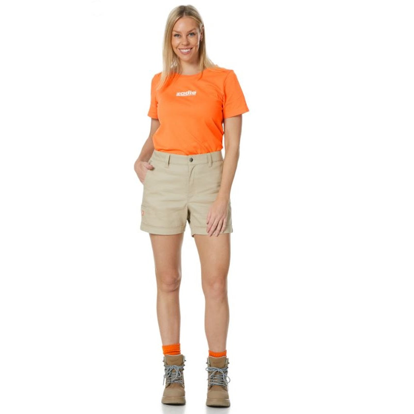 Zadie Workwear Z02S The Middy Women's Shorts Stone colour - Front view with Zadie Work Tee