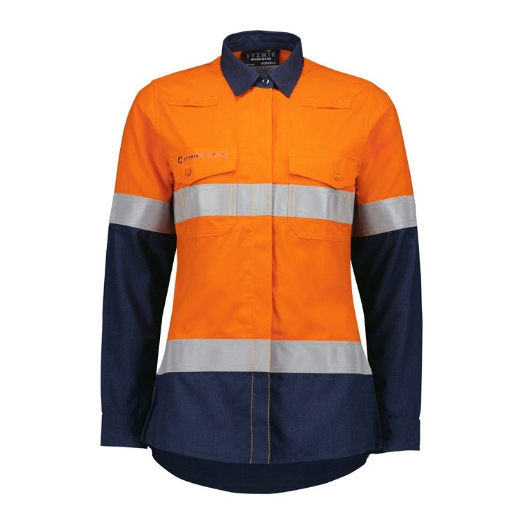Syzmik ZW170 Womens Orange Flame Lightweight Ripstop Taped Shirt - Orange/Navy - Alternative Back View