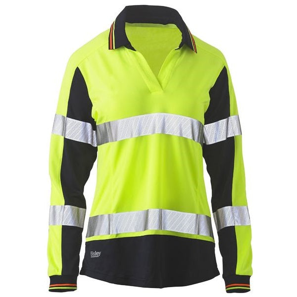 Bisley BKL6225T Womens L/S Taped Two Tone HiVis V-Neck Polo