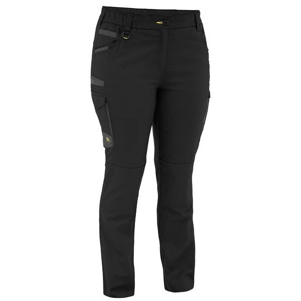Women's stretch work Black pants with gray accents on a white background