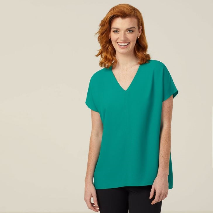 NNT CATUPU French Georgette Short Sleeve V-Neck Top