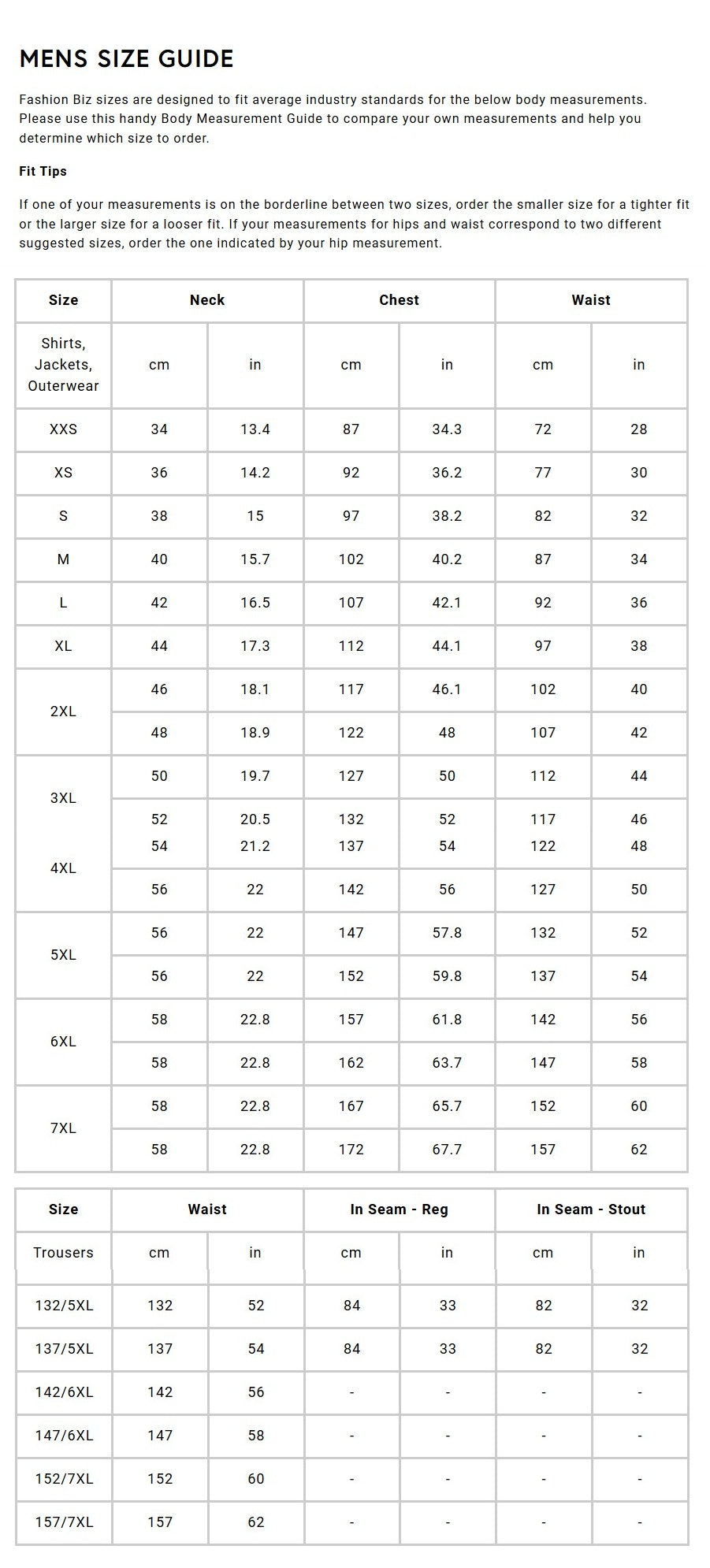Size Chart