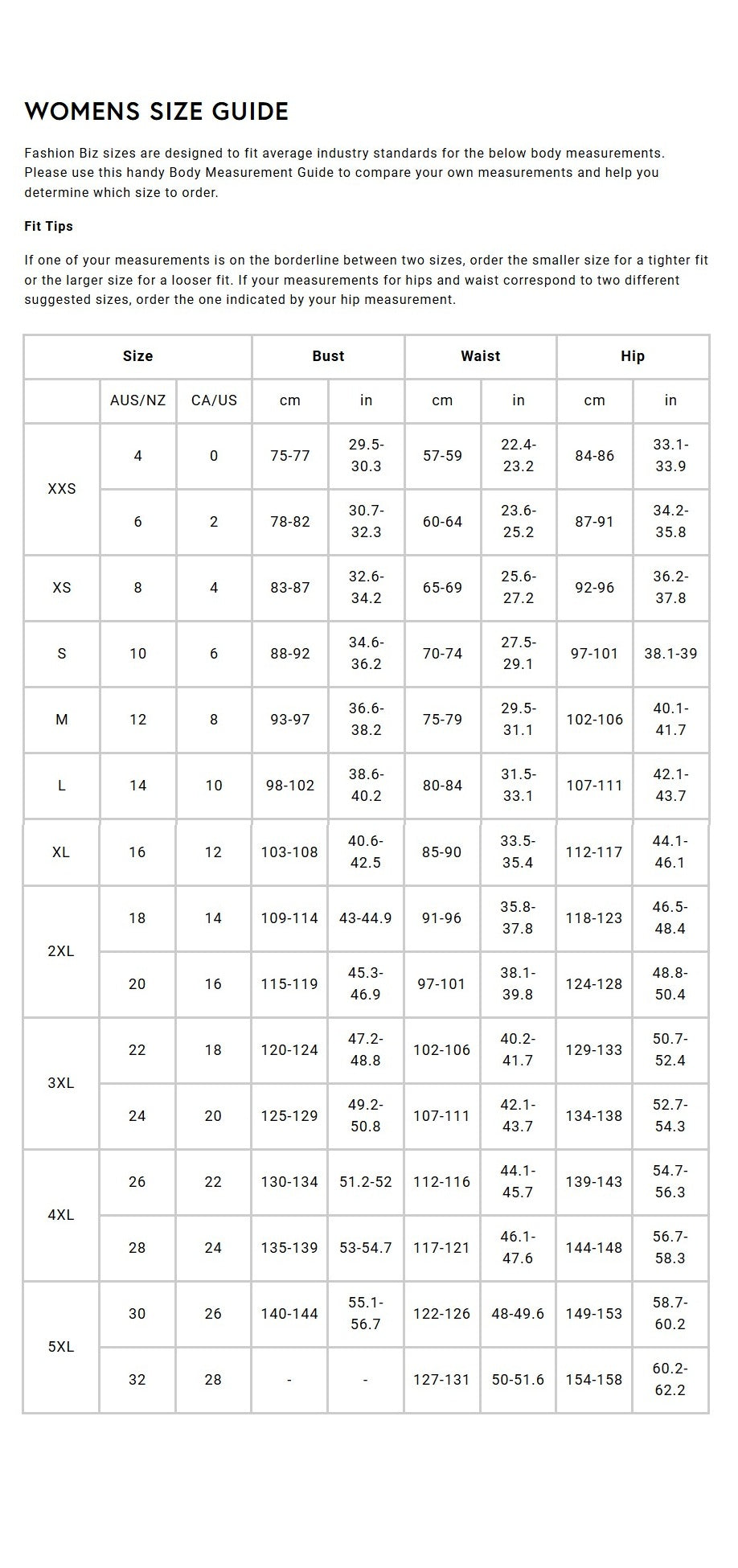 Size Chart
