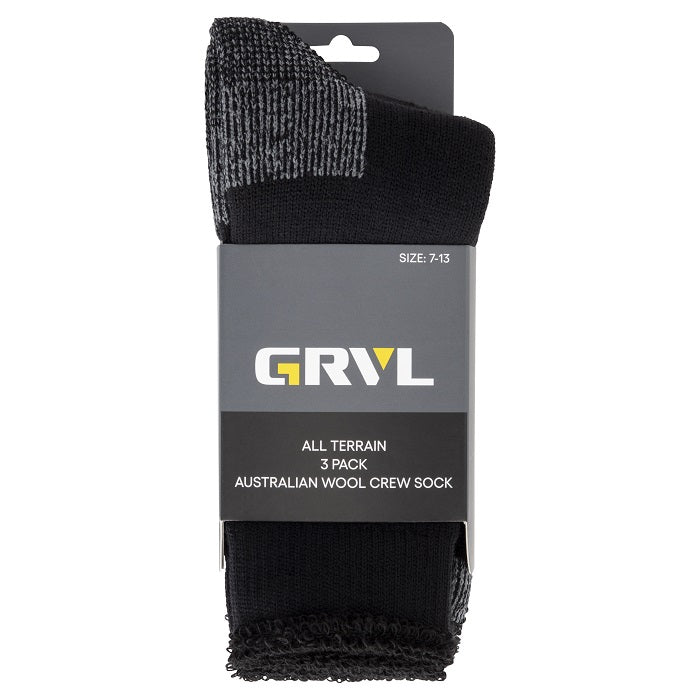 Grvl-S1 All Terrain Australian Wool Blend 3 Pk Work Socks